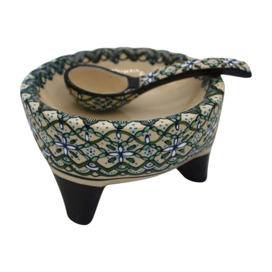 Hand Painted Ceramic Salsa Bowl Molcajete Style