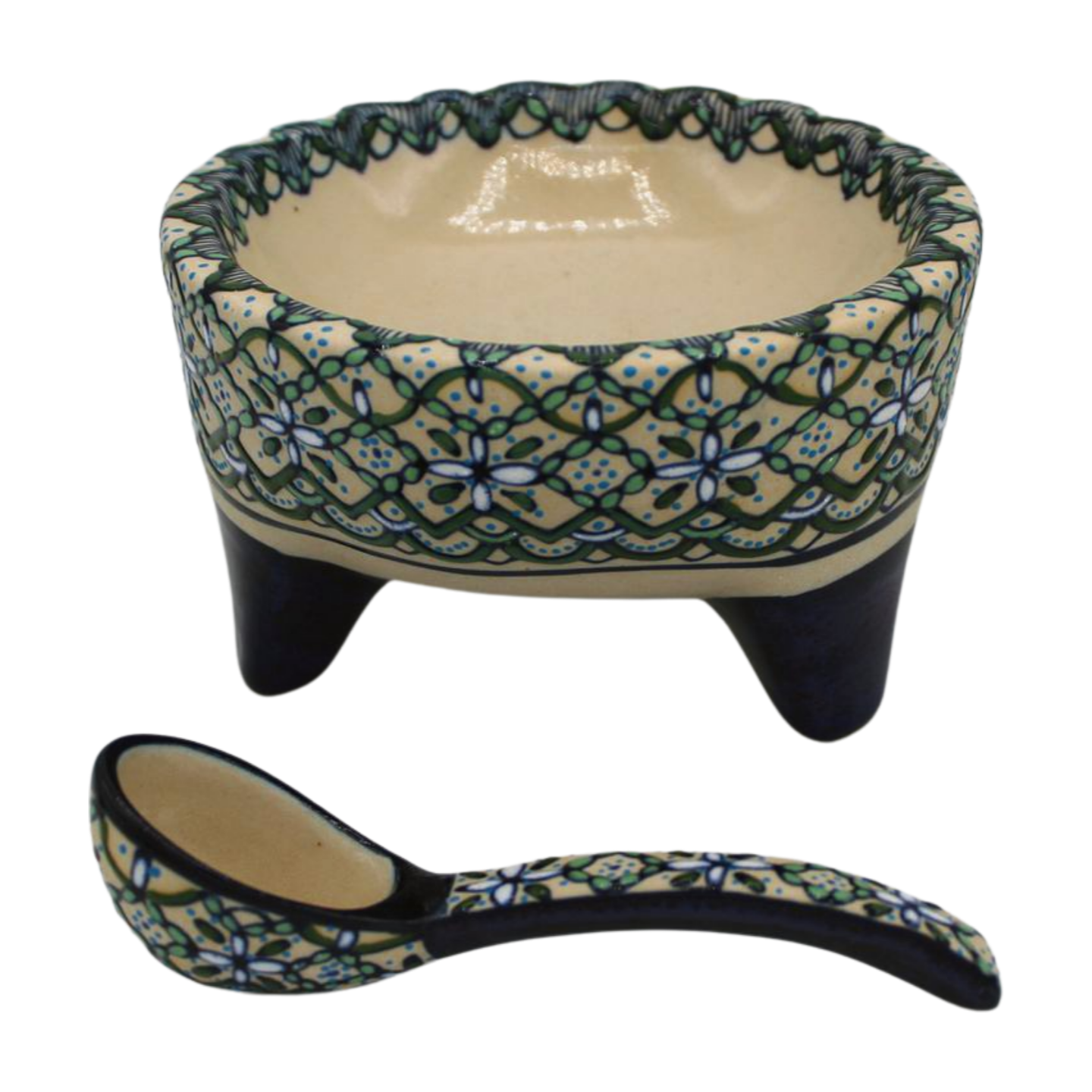 Hand Painted Ceramic Salsa Bowl Molcajete Style