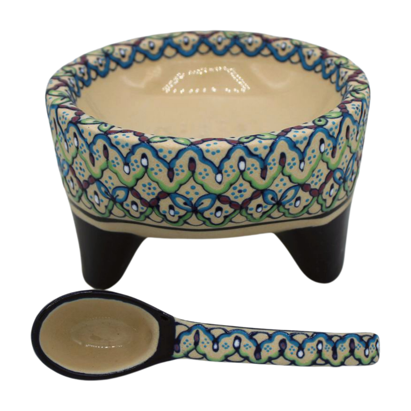 Hand Painted Ceramic Salsa Bowl Molcajete Style